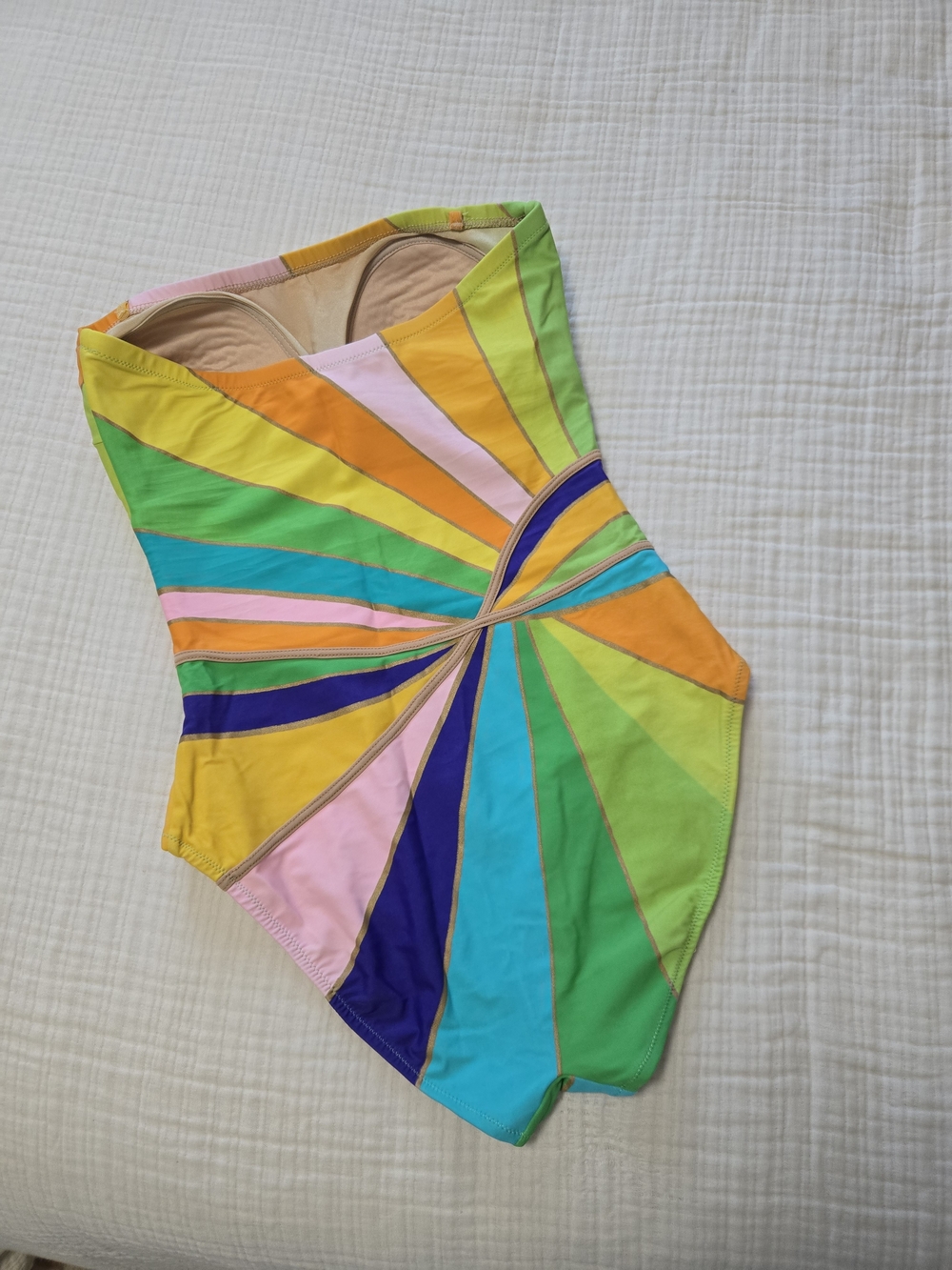 Gottex Multicolor One-Piece Strapless Swimsuit - Rainbow Sunburst US Size 12 - Picture 2 of 4